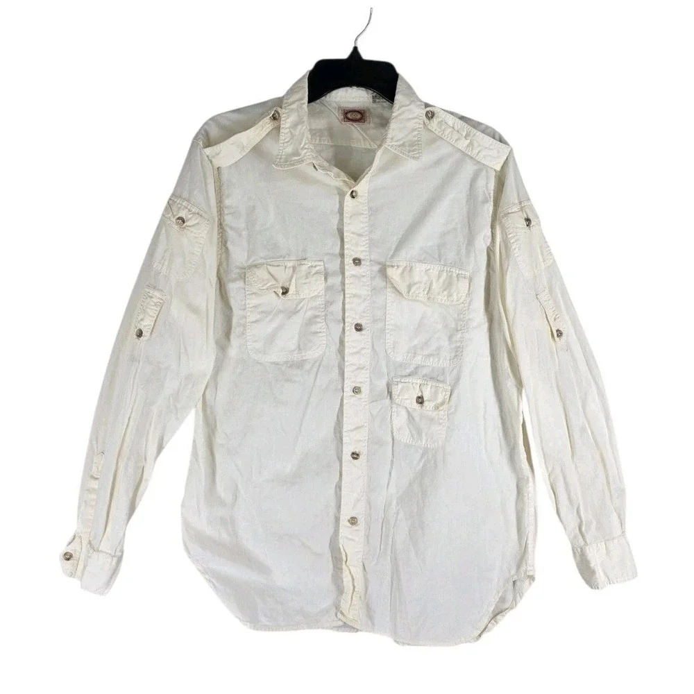 Vintage Banana Republic Safari Shirt Mens L Mill Valley Cotton Roll Tab Sleeve